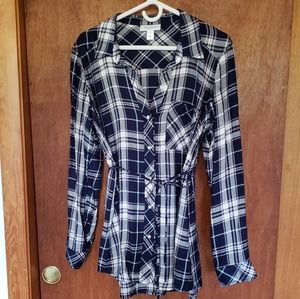 Motherhood Maternity Button Front Plaid Blouse